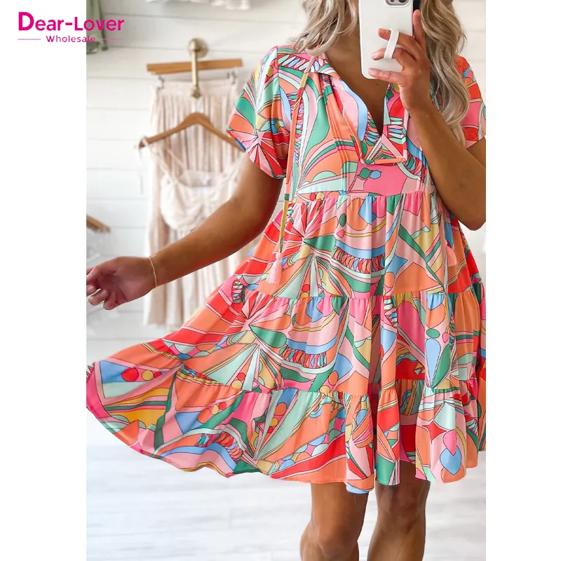 Dear-Lover 2023 Elegant Summer Women Dress Abstract Geometric Floral Clothes Women Casual Dresses Formal