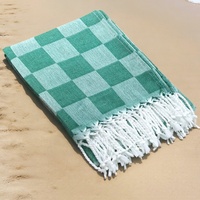 Oversized Plaid Beach Towel with Tassels Cotton Blend Quick Dry Travel Blanket Pool Towel for Adults