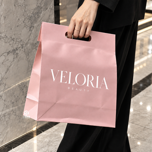 Sacs cadeaux en papier rose de luxe avec logo personnalisé imprimé, poignées découpées, sacs de shopping pour vêtements, boutiques de mode, vente au détail et cadeaux - Product Image 5