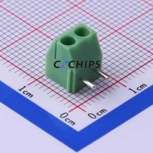 KF350R-3.5-2P Screw Terminal Block Bent Lead Through Hole,P=3.5mm Connector 1x2P 3.5mm Green Right Angle Insert - Product Image 1