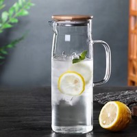 Set teko air kaca borosilikat 1,2L dengan tutup bambu, kapasitas besar, teko teh plastik, teko minum untuk bisnis
