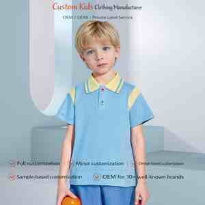 เสื้อโปโลเด็ก แขนสั้น ผ้าเนื้อนุ่ม ระบายอากาศดี แต่งขอบตัดสี ยืดหยุ่น สีฟ้า - Product Image 1