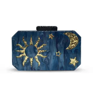 Moon cloud star sapphire designer unique party purse luxury handbags acrylic women clutches