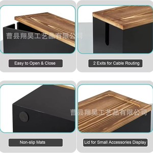 Caja de Almacenamiento para Enchufes de Madera con Tapa, Organizador de Cables de Carga para Escritorio, Organizador de Oficina Rectangular de Madera Sólida - Product Image 3