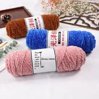 Driestrengige glanzende pluche geverfde acryl gemengd garen bamboevezel medium dik handgemaakt gebreide schoenen sjaal haak goud fluweel vol