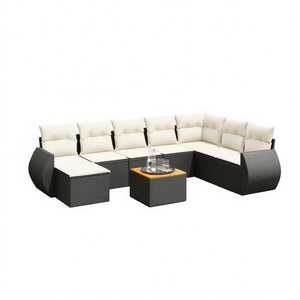 Set divano da giardino in rattan bianco crema e nero, 6 posti, mobili da esterno, design contemporaneo - Product Image 1