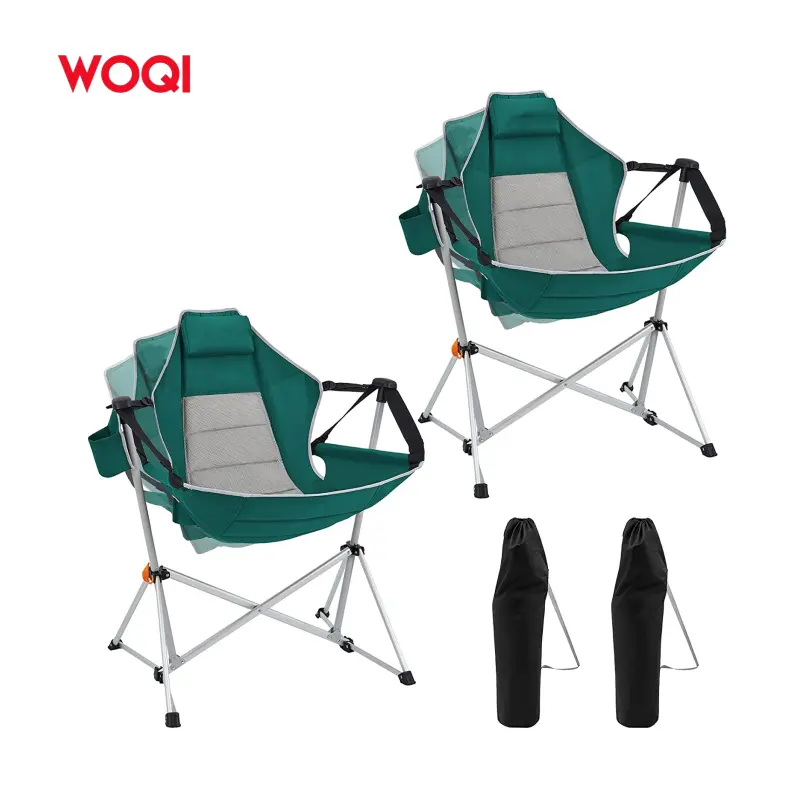 Woqi-silla plegable de aluminio de grano de madera, silla de acampada de playa