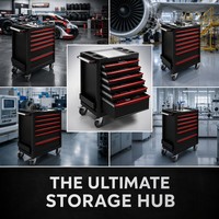 Chariot à roulettes robuste à 7 tiroirs avec panneaux latéraux perforés et support à outils latéral pour service mécanique professionnel