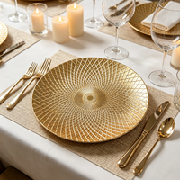 Assiette de Présentation Haut de Gamme en Plastique PP Doré, Motif Diamant Radial Personnalisé, Style Américain, Durable, pour Fêtes et Événements