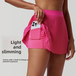 Jupe plissée unie taille haute pour femme, longueur intégrale, effet ventre plat, anti-frottement, anti-exposition, infroissable, séchage rapide, pour le yoga - Product Image 2