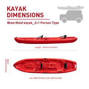 <span class=keywords><strong>Kayak</strong></span> de pêche HDPE de haute qualité 2 adultes + <span class=keywords><strong>1</strong></span> enfant | <span class=keywords><strong>Kayak</strong></span> assis sur le dessus moulé par soufflage en gros - Product Image 2