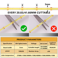 Lumières intelligentes 384 puce 5MM façonnable blanc chaud COB LED bande lumineuse pour TV chambre armoires de cuisine placard découpable