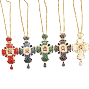 ZD037 plus récent pendentif croix pectorale en alliage d'or avec artisanat d'huile d'émail pour l'église grecque orthodoxe de jésus conception russe - Product Image 2