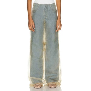 Vêtements en gros de haute qualité : Jeans OOTD taille haute, coupe droite ample, jambe large, en denim organza - Product Image 1