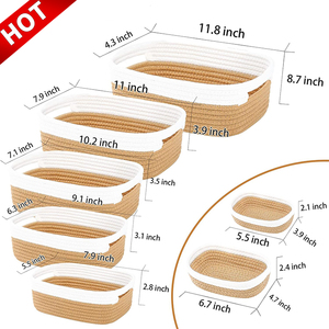 Custom Brand Rectangle Magazine Toys Clothes Nursery Decorative Containers Hand Woven Cotton Rope Storage Baskets