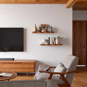 Étagères flottantes finies en <span class=keywords><strong>noyer</strong></span> pour mur, support d'étagère en pin massif rustique <span class=keywords><strong>de</strong></span> luxe pour la décoration <span class=keywords><strong>de</strong></span> la pièce, OEM pris en charge - Product Image 2