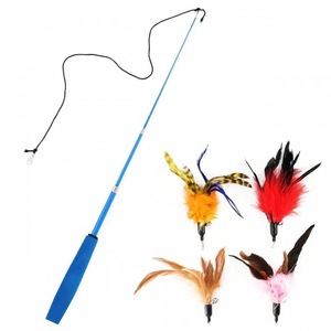 <b>Cat</b> Teaser Toy With Replaceable Feather Head Extendable Rod <b>Plush</b> Interactive Pet Play Set For <b>Cats</b> - Product Image 4