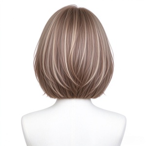 วิกผมบ๊อบสังเคราะห์สีน้ำตาลอ่อนแบบไล่ระดับพร้อมหน้าม้าปัดข้าง - Product Image 3