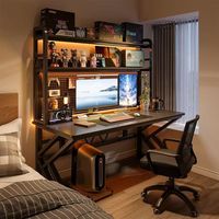 Bureau d'ordinateur, bureau de jeu et ensemble chaise, bureau à domicile pour chambre, table intégrée avec étagère