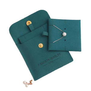 Personalized Metal Snap Button Premium Green Microfiber Jewelry Pouch with <b>Necklace</b> Earrings Pad Insert - Product Image 1