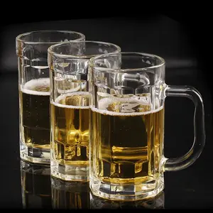 Promo-taza de cerveza transparente con mango, vaso de cerveza de 12 OZ, venta al por mayor