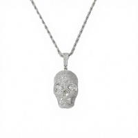 Collier pour homme en argent 925 plaqué rhodium avec pendentif crâne serti de moissanite, chaîne à maillons, style Hip Hop Horreur pour soirée