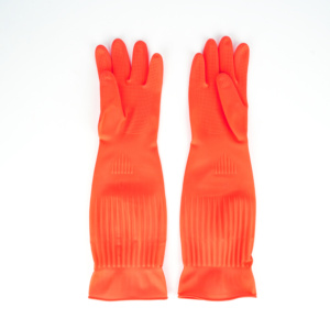 Gants en <span class=keywords><strong>latex</strong></span> floqués rouges de 45 cm, taille moyenne, imperméables, réutilisables, pour le nettoyage de la cuisine, doux, durables, confortables, adaptés au <span class=keywords><strong>contact</strong></span> <span class=keywords><strong>alimentaire</strong></span> - Product Image 4