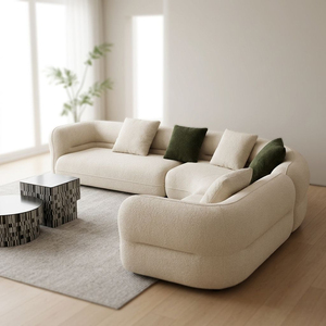 L-Shape Modular Sectional Vacuum Compressed <b>Sofa</b> Set, Corduroy High Resilience Foam Modern Sectional Couch Hotel - Product Image 3