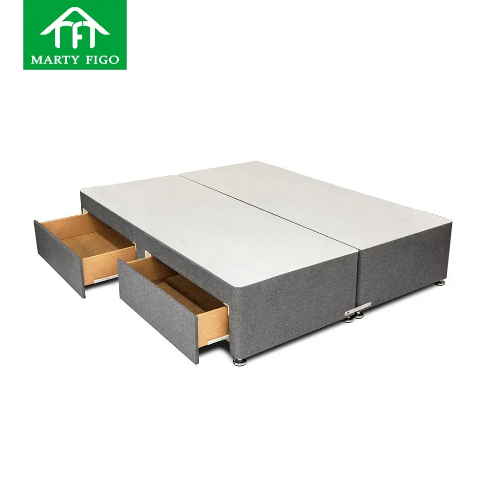 Factory OEM Single Double Size Modern Linen Leather Solid Wooden Bed Frame Platform Foundation With Drawer Bed Base With Storage