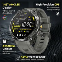 Montres intelligentes GPS robustes K76A, écran AMOLED 1,43 pouces toujours actif, pression barométrique, boussole, baromètre, sport de plein air, montre connectée