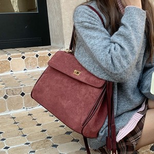 Retro Matte Texture Tote Bag For Women Large Capacity Commuter Shoulder Bag Solid Color Anker Red With <b>Lock</b> Closure - Product Image 2