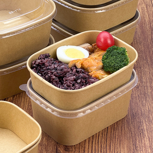 Tùy chỉnh phân hủy sinh học sinh thái thân thiện hình chữ nhật vuông kraft giấy Bát salad lấy đi thực phẩm Container hình chữ nhật giấy bát - Product Image 2