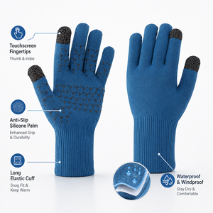 Gants en tricot imperméables personnalisés en gros avec grip en silicone et compatibles écran tactile pour le ski, la randonnée, la pêche, le cyclisme et le snowboard - Product Image 2