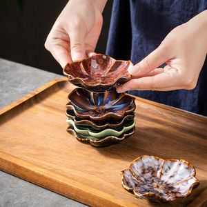 Flower Shaped <b>Ceramic</b> Dipping Sauce Dish for Restaurant Glaze Change Soy Sauce Dish Retro Japanese Seasoning Dish - Product Image 4