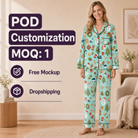 Pyjama personnalisé en polyester pour femme, motif bonhomme de neige de Noël, col cranté, couleur menthe, MOQ 1 pièce, livraison directe