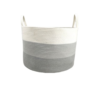 Customized Cotton Rope Storage Gift Baby Fabric Laundry Baskets Kitchen Baskets With Leather Handles