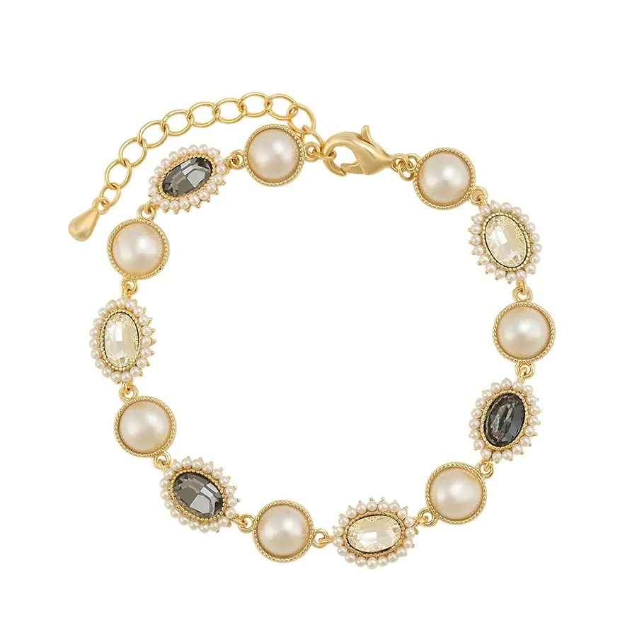 YMbracelet-612 Xuping Jewelry French vintage Bracelet INS niche design 14K gold oval rhinestone women's bracelet