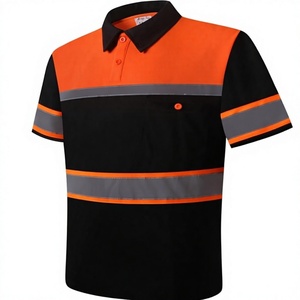 Safety <b>Shirts</b> for Men High Reflective Polo <b>Shirts</b> with Pocket Short Sleeve Contrast Panel Workwear Breathable Knitted Fabrics - Product Image 2