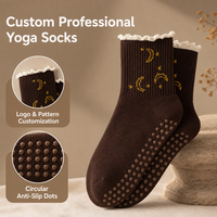 Chaussettes de yoga et de pilates pour femmes, à volants, antidérapantes, en tricot, avec détail de revers, pour le fitness et la danse