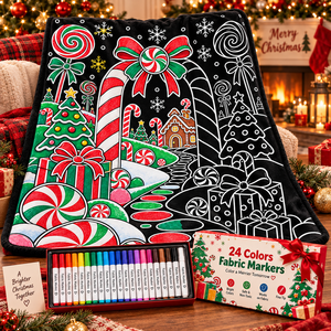 Couverture à colorier DIY de Noël pour enfants, motif canne à sucre, douce et lavable, cadeau familial, jouet - Product Image 2