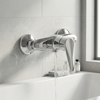 Mitigeur de bain et douche mural en laiton massif et céramique, monocommande, finition chrome poli, avec jet pluie et 2 sorties d'eau, douchette à main