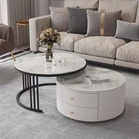 Table basse ronde moderne de luxe en marbre et bois noir, extensible avec tiroirs, pour salon, en verre blanc, design unique