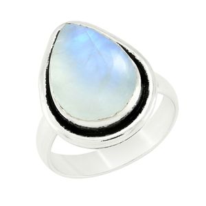 Bague en argent sterling 925 avec pierre de lune arc-en-ciel, taille poire, sertie clos, style vintage, unisexe, pour usage quotidien - Product Image 3