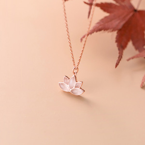 Elegante Collar con Colgante de Flor de Loto en Plata de Ley 925, Chapado en Oro Rosa, Joyería de <span class=keywords><strong>Jade</strong></span> para Mujer - Product Image 4