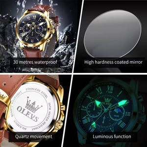OLEVS 3632-<span class=keywords><strong>Montre</strong></span> à quartz pour <span class=keywords><strong>homme</strong></span> résistante à l'eau, horloge de luxe, mouvement japonais original, <span class=keywords><strong>montre</strong></span>-<span class=keywords><strong>bracelet</strong></span> en <span class=keywords><strong>cuir</strong></span> véritable pour <span class=keywords><strong>homme</strong></span>, date automatique, nouveauté - Product Image 4