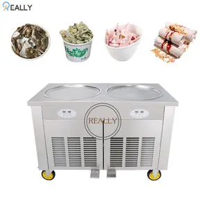 Double Pan Ice Cream Machine Fried With Freezer Ice Cream Roller Machine Thai Stir Fry Ice Cream Thailand Rolled