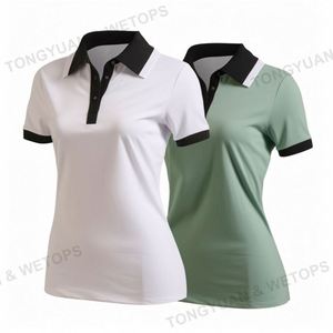 Camiseta de Golf para mujer, ropa personalizada, Polos de combinación de colores, en blanco, dos tonos, 3 botones - Product Image 3
