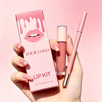 Kit de lèvres mat vegan waterproof avec rouge à lèvres liquide hydratant haute pigmentation et crayon à lèvres rétractable