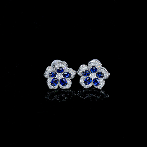 925 silver sapphire <b>earrings</b> with five petal flower commuting temperament <b>earrings</b> - Product Image 3