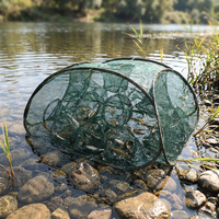 Nasse à crabes pliable et portable en nylon [5 trous] sans nœuds pour la pêche au poisson, aux crevettes et aux homards